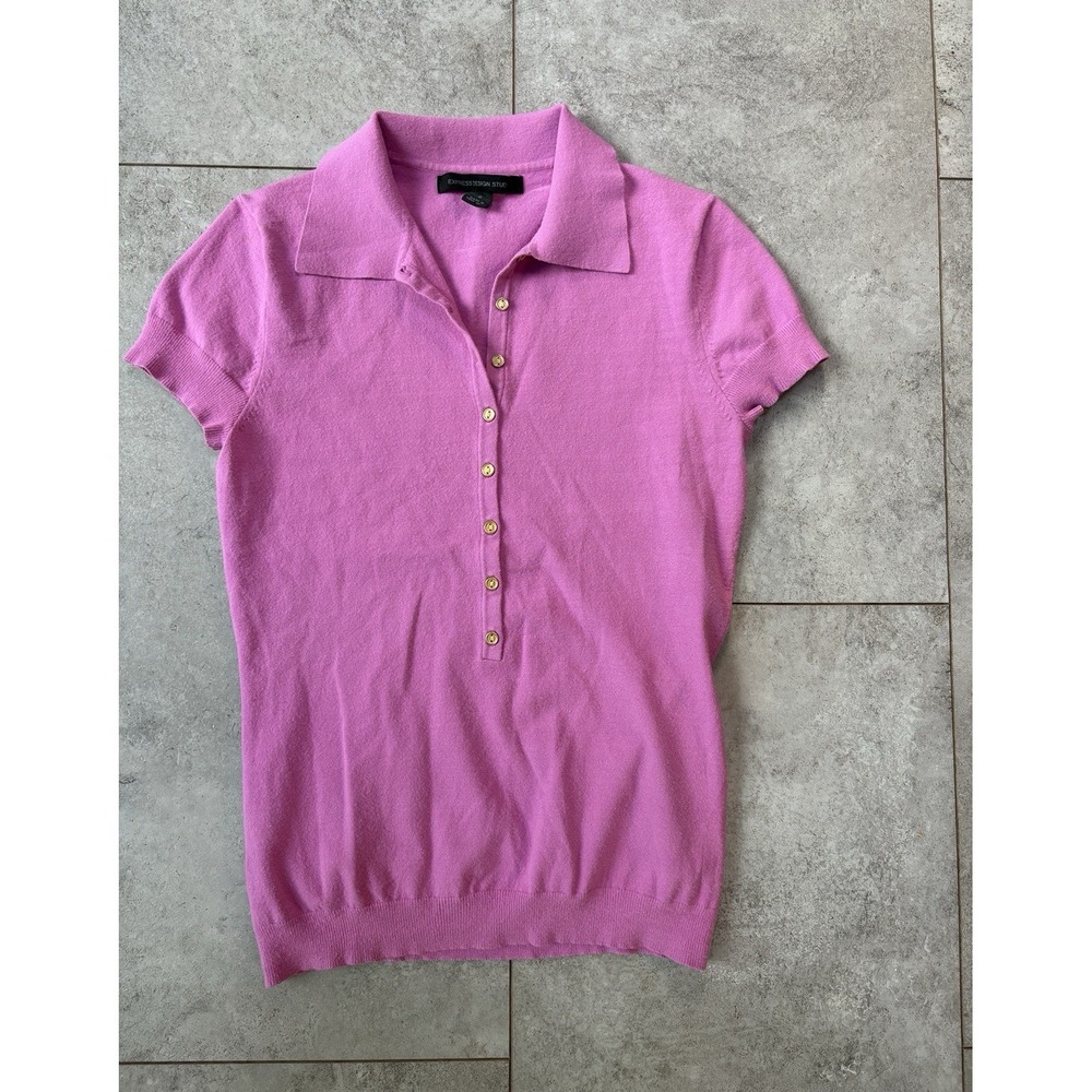 Vintage Express Design Studio Pink Knit Polo Shirt Small Made Preppy Academia